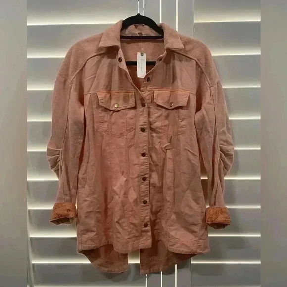 Pilcro Anthropologie Jacket Button Up Shirt Distressed Shacket Utility Peach XS - Picture 4 of 7